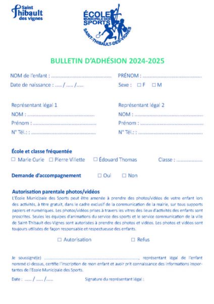 Bulletin d'adhésion 2024-25